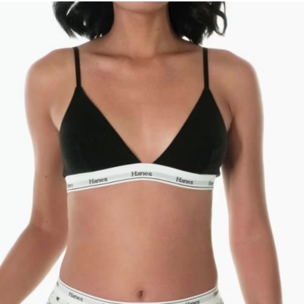 Hanes Originals Stretch Triangle Black Bralette Sz Large